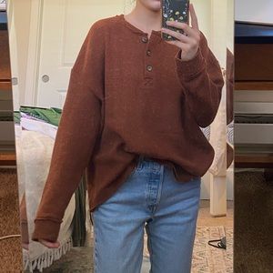 Urban Outfitters Zachary Oversized Henley in a dark orange color